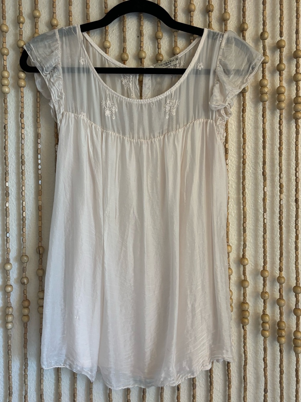 Via Signoria Italian Silk Smocked Floral Coquette Romantic Flowy Short Sleeve